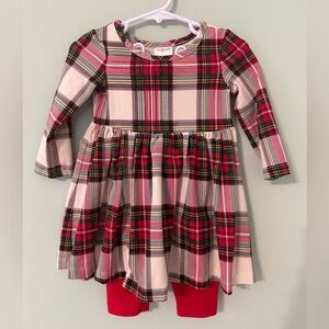 HA 80 Plaid Long Sleeve Dress with Red Leggings